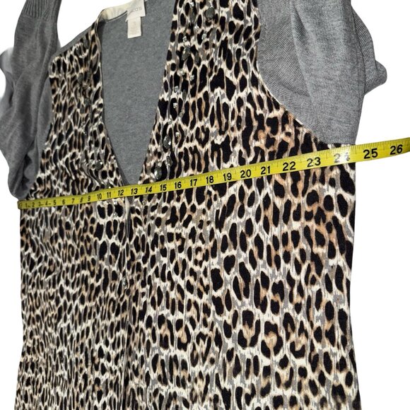 Chico Embellished Animal Print Gray Peyton Button Cardigan Sweater Size 3 XL/16 - Picture 7 of 15